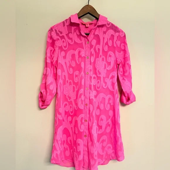 Lilly Pulitzer Natalie Roxy Pink Easy Cover Up Shirt size XXS - Picture 5 of 13